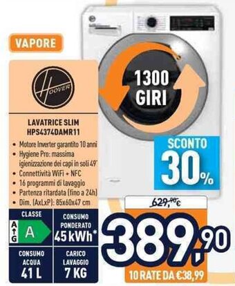 Unieuro Hoover Lavatrice Slim HPS4374DAMR11 offerta