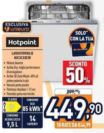 Unieuro Hotpoint Lavastoviglie HIC3C33CW offerta