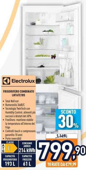 Unieuro Electrolux Frigorifero Combinato LNT6TE18S offerta