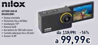 Unieuro nilox Action Cam 4K NX4KHLD001 offerta