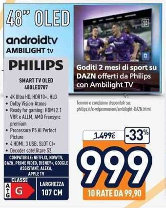 Unieuro Philips Smart TV OLEd 480LED707 offerta