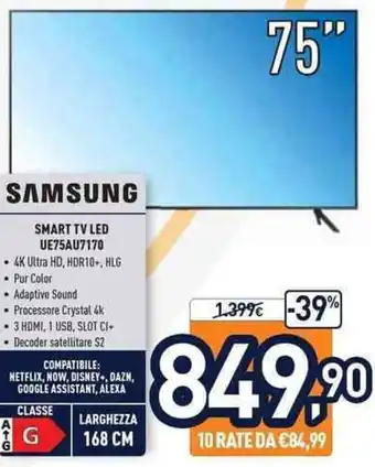 Unieuro Samsung Smart TV OLEd UE75UA7170 offerta