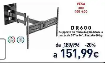 Unieuro DR600 Supporto da muro doppio braccio per tv da 50'' a86'' Portata 40 kg offerta