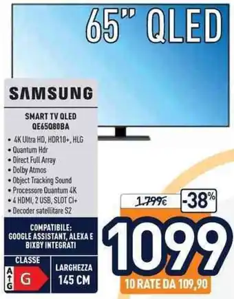 Unieuro Samsung Smart TV OLED QE65Q80BA offerta