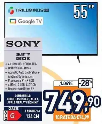 Unieuro Sony Smart TV KD55X81K offerta