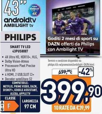 Unieuro Philips Smart TV LED 43PUS8007 offerta