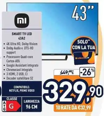 Unieuro mi Smart TV LED 43A2 offerta