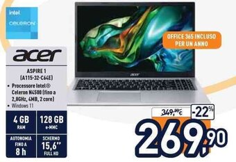 Unieuro acer Aspire 1 offerta