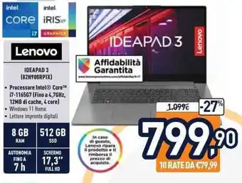 Unieuro Lenovo IdeaPad 3 offerta