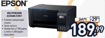 Unieuro Epson Multifunzione ecotank ET2811 offerta