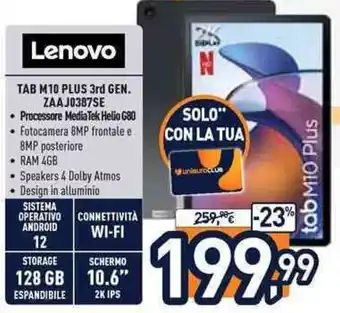 Unieuro Lenovo Tab M10 Plus 3rd Gen.ZAAJ0387SE offerta