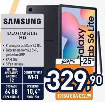 Unieuro Samsung Galaxy Tab S6 Lite P613 offerta