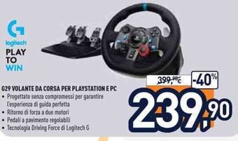 Unieuro logitech G29 Volante da Corsa Per Playstation e PC offerta