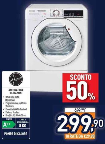 Unieuro Hoover Asciugatrice HLE6A2TES offerta