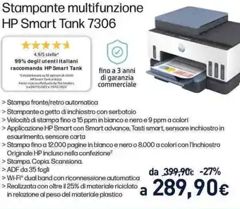 Unieuro HP Smart Tank 7306 Stampante multifunzione offerta