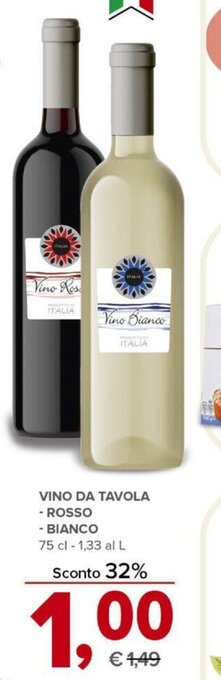 Todis Vino da Tavola Rosso/Bianco 75 cl offerta