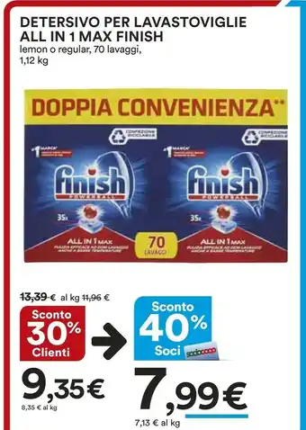 Coop Finish Detersivo Per Lavastoviglie All In 1 Max Lemon/ Regular 70 Lavaggi offerta