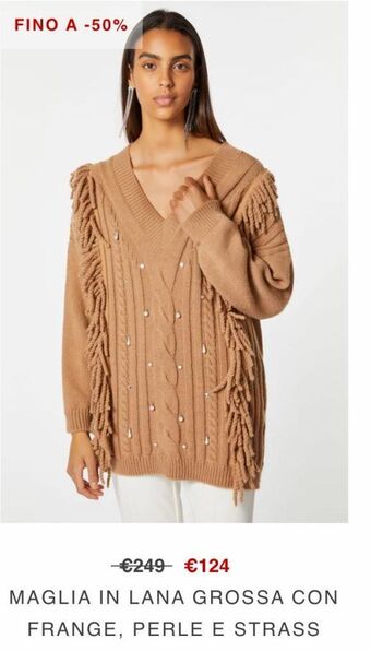 Maglia in lana grossa con frange perle e strass