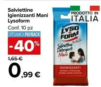 Carrefour Market Lysoform Salviettine Igienizzanti Mani 10pezzi offerta