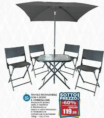Happy Casa Tavolo Richiudibile Con 4 Sedie E Ombrellone offerta