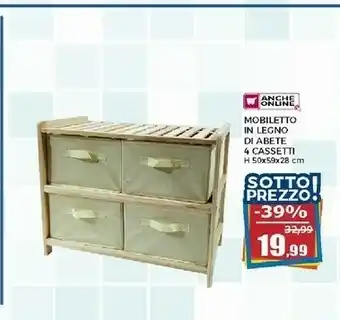 Mobiletto In Legno Di Abete 4 Cassetti