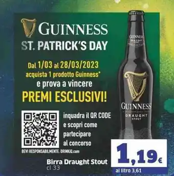 Sigma Guinness Birra Draught Stout cl 33 offerta