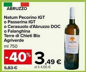 Agriverde Vino Pecorino Biologico Vegano Natum Terre Di Chieti 750 G(ml)