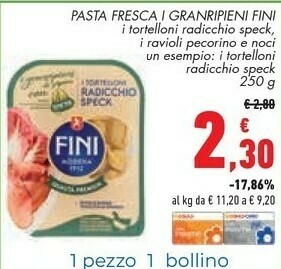 Conad Fini - Tortelloni In Sfoglia Rustica Con Radicchio Di Chioccia IGP E Speck Le Selezioni 250 G(ml) offerta