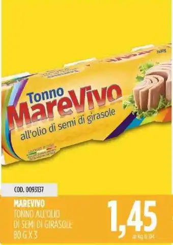 Marevivo Tonno All'Olio Di Semi Girasole 80 g x 3