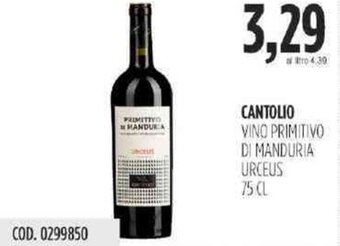 Carico Cash & Carry Cantolio Vino Primitivo di Manduria Urceus 75 cl offerta