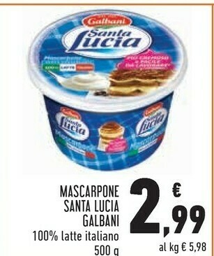 Conad Galbani Mascarpone Santa Lucia 500 G(ml) offerta