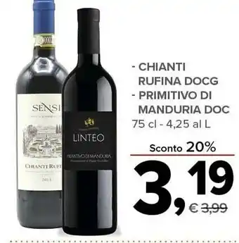 Todis Sensi Chianti Rufina Docg/ Linteo Primitivo Di Manduria Doc 75 Cl offerta