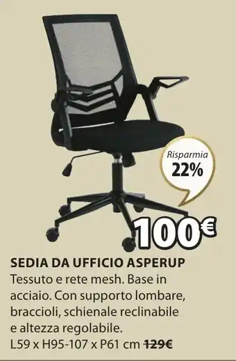 JYSK Sedia Da Ufficio Asperup L59 x H95-107 x P61cm offerta