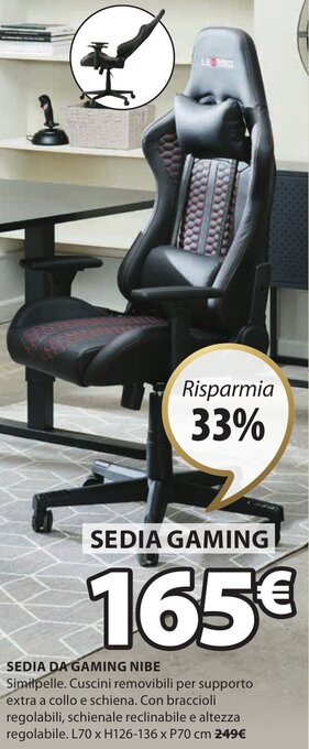 JYSK Sedia da Gaming Nibe L70 x H126-136 x P70 cm offerta