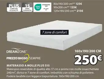 JYSK Dreamzone Materasso A Molle Plus S15 160 x 190/200 cm offerta
