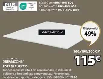 JYSK Dreamzone Topper Plus T50 160 x 190/200 cm offerta