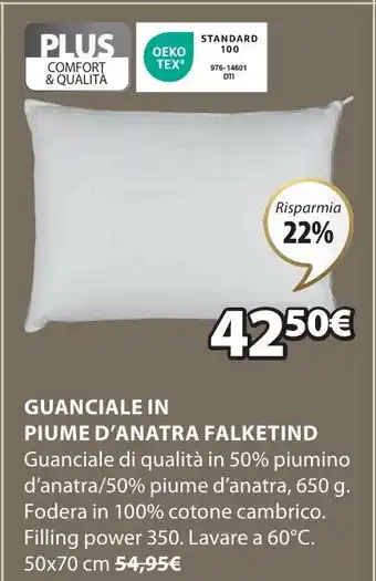 JYSK Guanciale In Piume D'Anatra Falketind 50 x 70 cm offerta