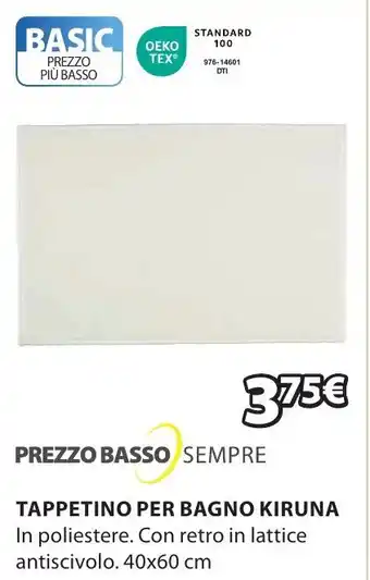 JYSK Tappetino Per Bagno Kiruna 40 x 60 cm offerta