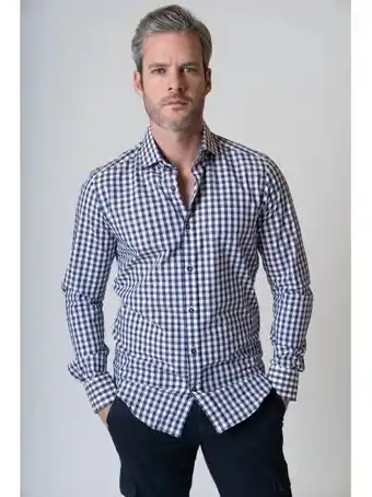 Camicia uomo quadretto bicolor collo semi francese