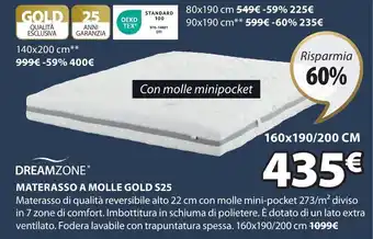 Dreamzone Materasso a Molle Gold S25 190x190/200 cm