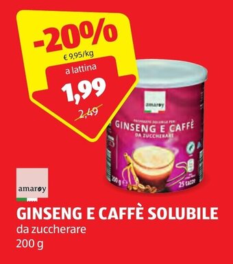 amaroy Ginseng e Caffè Solubile da zuccherare 200 g