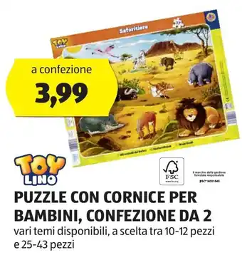 Toy Lino Puzzle Con Cornice Per Bambini, Confezione Da 2 25-43 pezzi