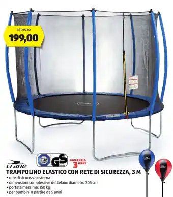 crane Trampolino Elastico Con Rete Di Sicurezza, 3 M 305 cm 150 kg
