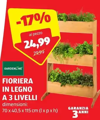 ALDI Gardenline Fioriera in Legno a 3 Livelli 70 x 40,5 x 115 cm offerta