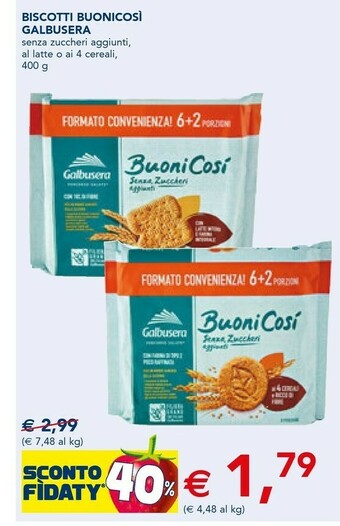 Esselunga Galbusera Biscotto Con Latte Intero Senza Zuccheri Aggiunti Buoni Così 400 G(ml) offerta