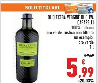 Conad Carapelli Olio Extra Vergine Di Oliva 100% Oro Verde Italiano 1000 G(ml) offerta