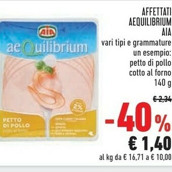 Conad Aia Petto Di Pollo Cotto Al Forno Aequilibrium 140 G(ml) offerta