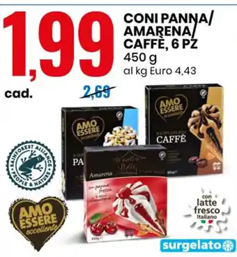Eurospin Coni Panna/ Amarena/ Caffè, 6 pz 450 g offerta