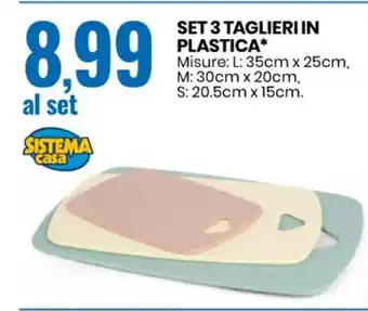Sistema casa Set 3 Taglieri In Plastica 35 cm x 25 cm.