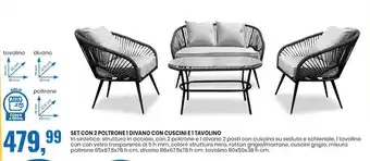 Eurospin Set con 2 Poltrone 1 Divano con Cuscine e 1 Tavolino offerta